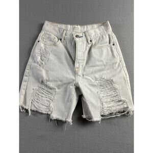PacSun High Rise Boy Jean Shorts Denim Distressed with Fraying Sz 24